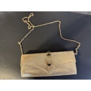 Kate Landry Evening Formal Party Gold Jewel Clutch Purse With Chain